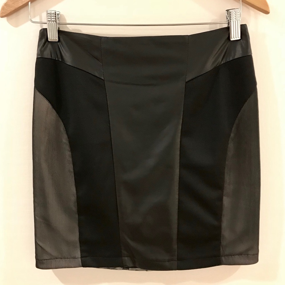 Leather and Mesh Black Mini Skirt